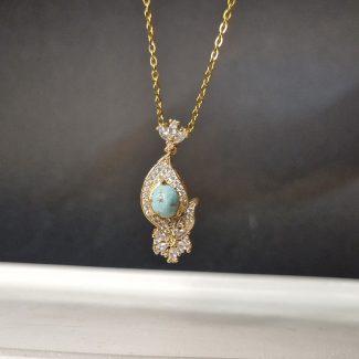 گردنبند طلاروس با نگین فیروزه نیشابوری