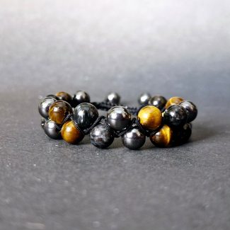 دستبند دو ردیفه چشم ببر و حدید و تورمالین