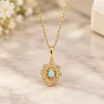 گردنبند زنانه طلاروس با نگین فیروزه نیشابوری